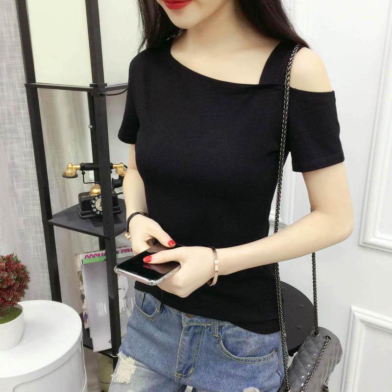 ฤดูร้อนใหม่เกาหลีสั้นแขนสั้นเสื้อยืดเปลือย Trim เสื้อด้านล่าง