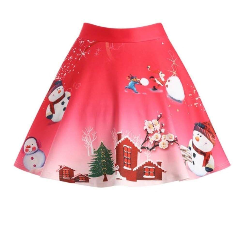 Freeshipping แฟชั่น Pikaqius99 Christmas Santa 3D พิมพ์ Flare Elastic เอวสูงคอสเพลย์กระโปรงราตรี