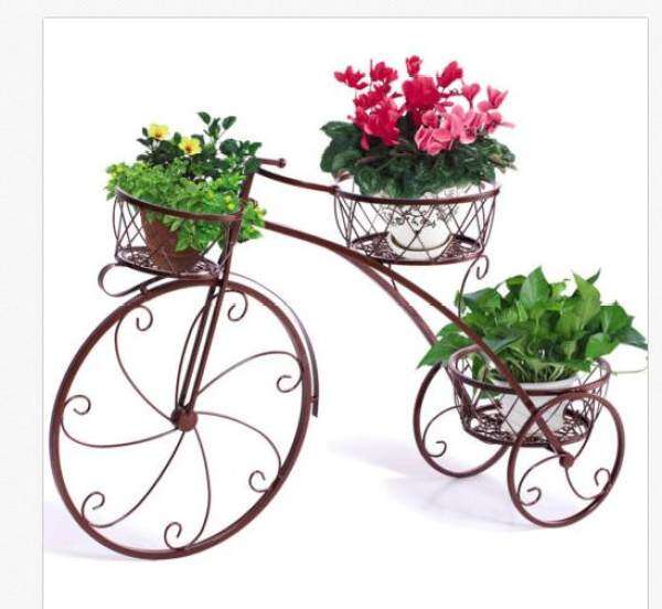 Outdoor Indoor Pot Plant Stand Garden Decor Flower Rack Wrought Iron Bicycle