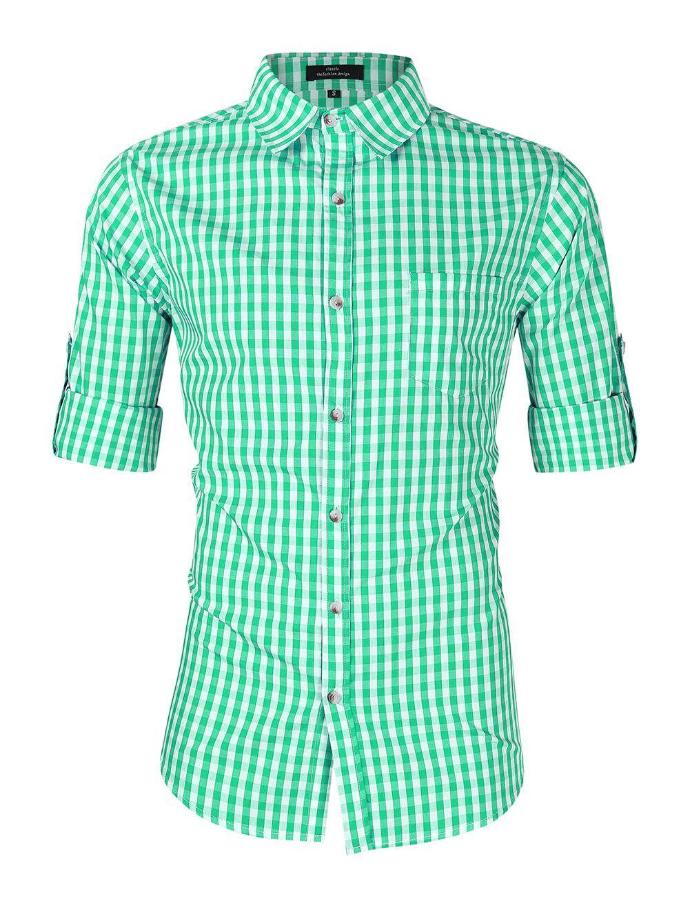 OS ชาย Oktoberfest ชุดแขนยาวเสื้อลายสก๊อตกระเป๋าด้านหน้าคลาสสิกเสื้อ Tops