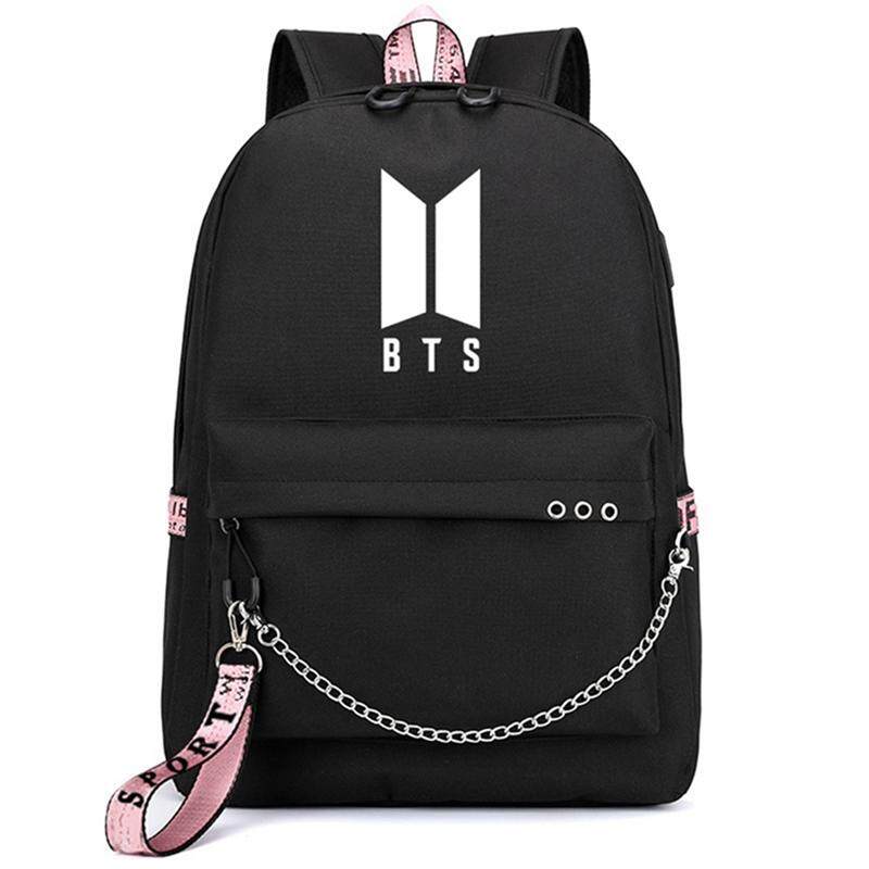 Hequ บอยสเก๊าท์กันกระสุนกระเป๋าเป้สะพายหลัง BTS BTS ผ้าใบลายพิมพ์สะพายหลังกระเป๋านักเรียนสำหรับชายหญิงเดินทางกระเป๋าเป้แล็ปท็อป