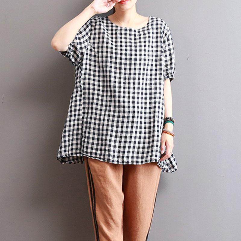 ZANZEA ผู้หญิงขนาดพิเศษเสื้อทีเชิ้ตลายหมากรุก VINTAGE Boho Tunic Top - INTL