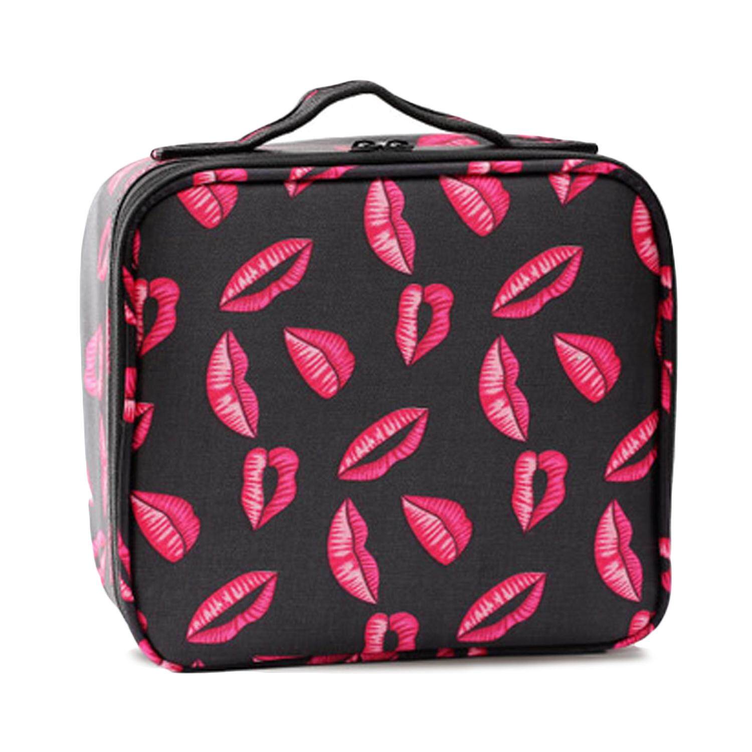 Portable Travel Lips Printed Large Space Oxford Cloth Cosmetic Makeup Beauty Tools Storage Carrying Suitcase Bag Organizer Case Portable Travel Lips Printed Large Space Oxford Cloth Cosmetic Makeup Beauty Tools Storage Carrying Suitcase Bag Organizer Case