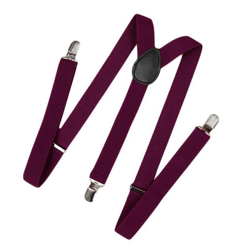 Unisex Clip on Suspender Elastic Y-Shape Back Formal Adjustable Braces, Red wine