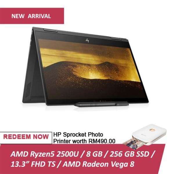 NEW HP ENVY x360 13-ag0001AU (Ryzen3-2300U 8GB 256GB SSD UMA)(Dark Ash Silver) REDEEM HP Sprocket Photo Printer worth RM490.00 Malaysia