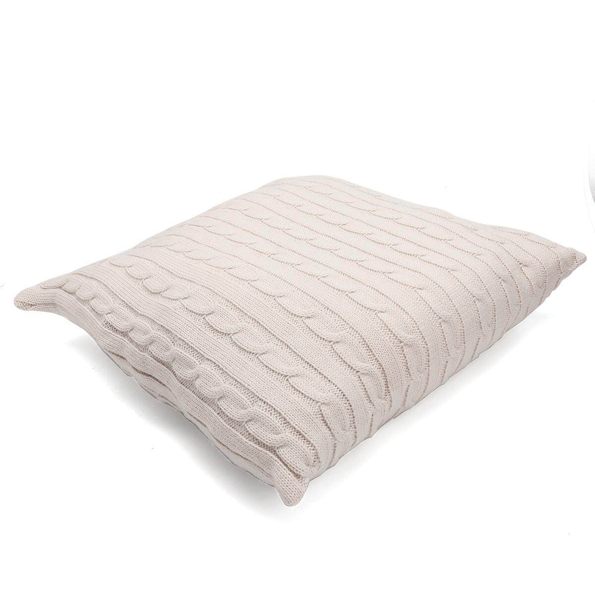 Decorative Cozy Cable Knit Throw Pillow Cover Cotton Super Soft Warm Pillow Case#Beige