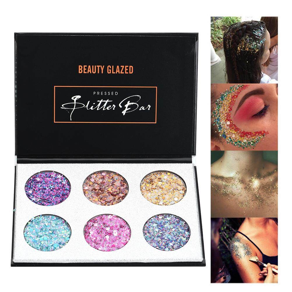 Beauty Glazed 6 Colors Eyeshadow Palette Diamond Sequins Shining Eye Makeup Powder Cosmetic 22A