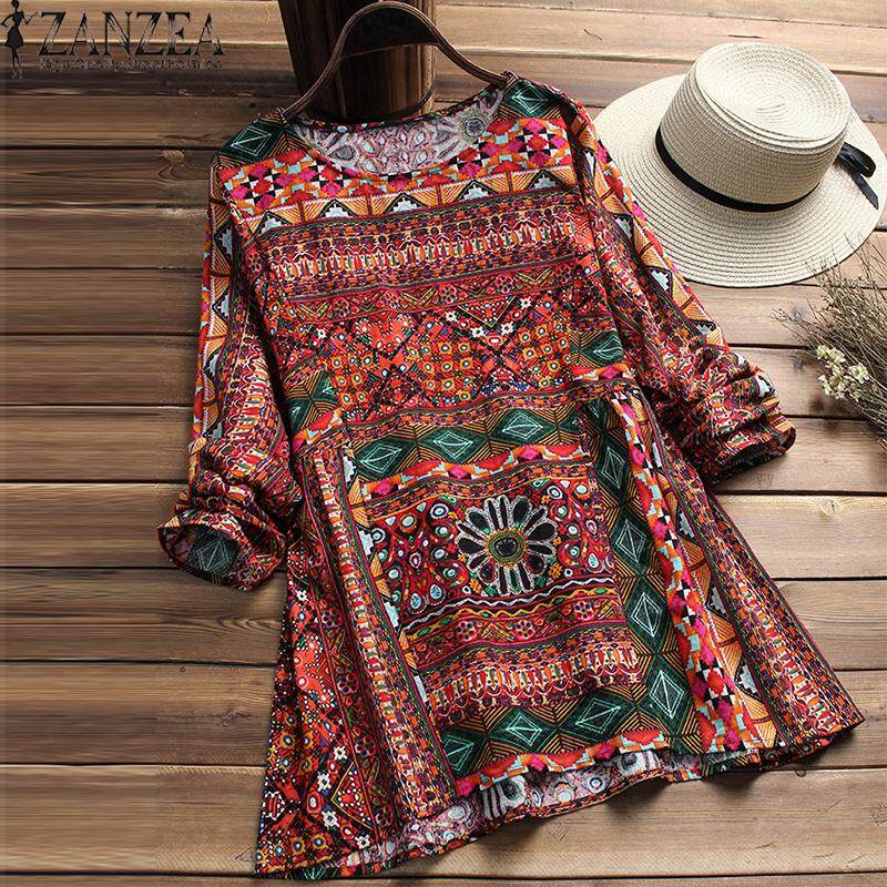 ZANZEA ผู้หญิงลำลองวินเทจเสื้อสตรีเสื้อเสื้อยืดขนาดใหญ่พิเศษเสื้อนอกลายดอกไม้ - INTL ZANZEA ผู้หญิงลำลองวินเทจเสื้อสตรีเสื้อเสื้อยืดขนาดใหญ่พิเศษเสื้อนอกลายดอกไม้ - INTL