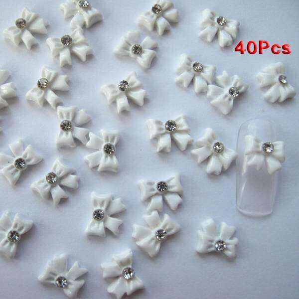 Nail Art 3d 40 Piece White BOW TIE /RHINESTONE for Nails, Cellphones 1.1cm - intl Philippines