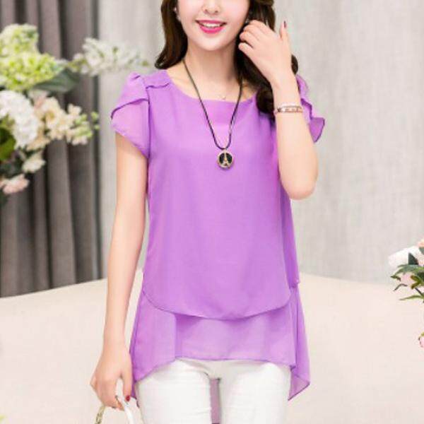 Amart แฟชั่นเสื้อผู้หญิงชีฟองแขนสั้นสีทึบหลวม Casual เสื้อยาวสีขาวขนาดพิเศษ - INTL Amart แฟชั่นเสื้อผู้หญิงชีฟองแขนสั้นสีทึบหลวม Casual เสื้อยาวสีขาวขนาดพิเศษ - INTL