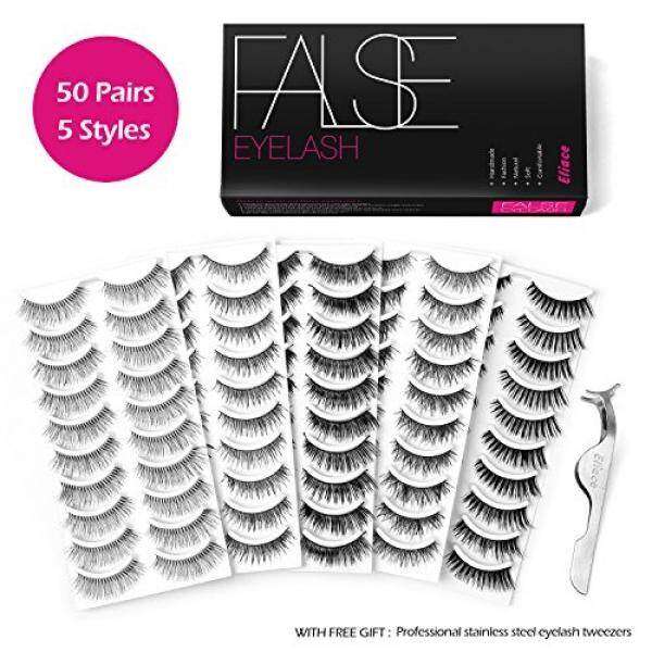 Eliace 50 Pairs 5 Styles Lashes Handmade False Eyelashes Set Professional Fake Eyelashes Pack,10 Pairs Eyes Lashes Each Style,Very Natural Soft and Comfortable,With Free EyeLash Tweezers - intl Philippines