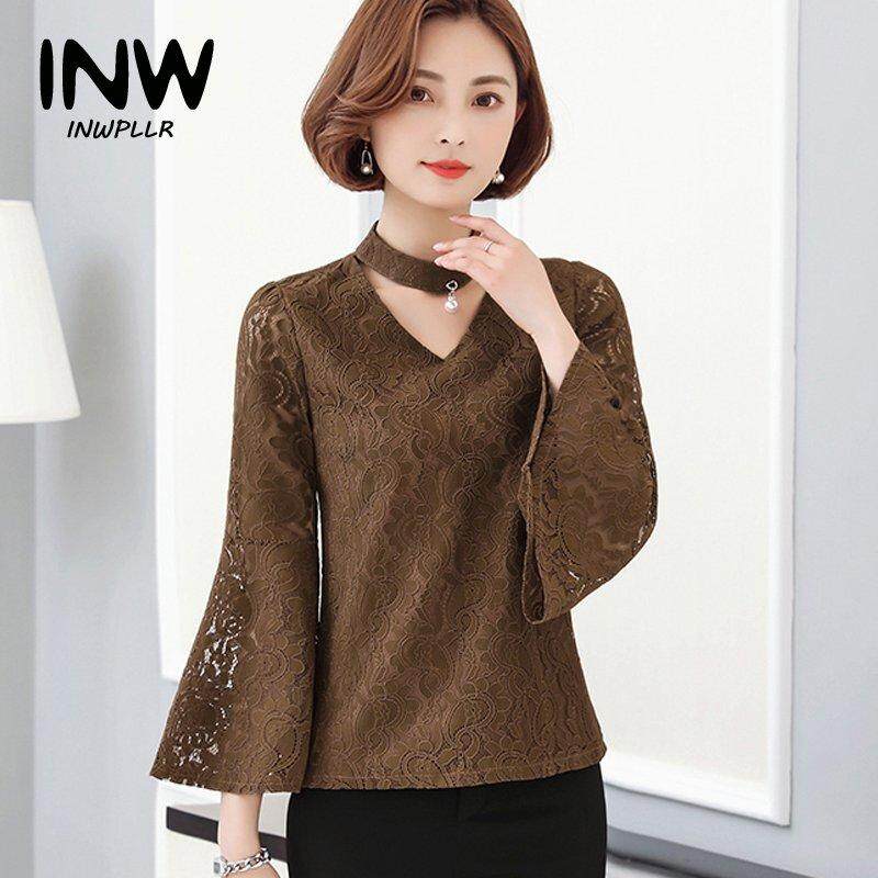 INWPLLR แฟชั่นของผู้หญิงเสื้อลูกไม้ผู้หญิงลำลองประดับด้วยลูกปัดเสื้อสตรีคอวีเกาหลีเสื้อแขนบานสำหรับผู้หญิงเสื้อฤดูร้อนฤดูใบไม้ร่วงเสื้อสตรี INWPLLR แฟชั่นของผู้หญิงเสื้อลูกไม้ผู้หญิงลำลองประดับด้วยลูกปัดเสื้อสตรีคอวีเกาหลีเสื้อแขนบานสำหรับผู้หญิงเสื้อฤดูร้อนฤดูใบไม้ร่วงเสื้อสตรี