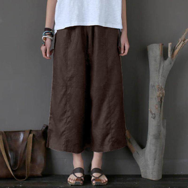 ZANZEA ขากว้างผู้หญิง Capris กางเกง Culottes ขนาดพิเศษกางเกงผ้าฝ้าย - INTL