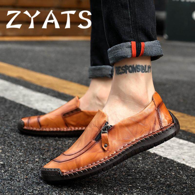 ZYATS 2018 ใหม่กระเป๋าถือบุรุษหนังวัว's รองเท้ารองเท้าใส่รองเท้าโลฟเฟอร์ลำลองมือเย็บคุณภาพสูงขับรถรองเท้าขนาดใหญ่ 38-48
