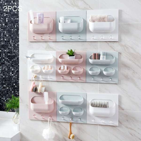 2 PCS Multi-function Kitchen Bathroom Traceless Strong Paste Plastic Shelves, Random Color and Style Delivery