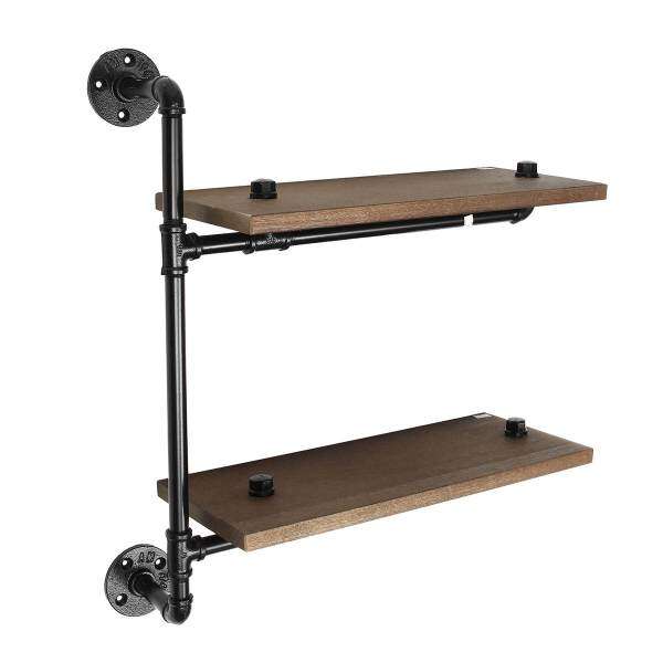 Industrial Metal 2 Tier Storage Pipe Wall Shelf Shelving Cupboard Display Unit Black