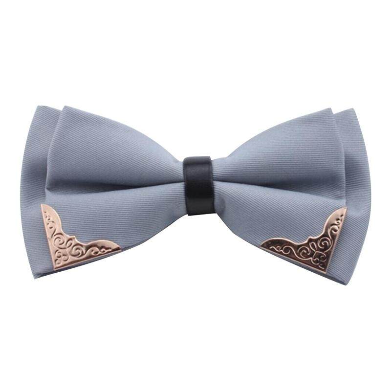 Light Gray Casual Chic Flower Pattern Gold Hem Bow Tie For Men