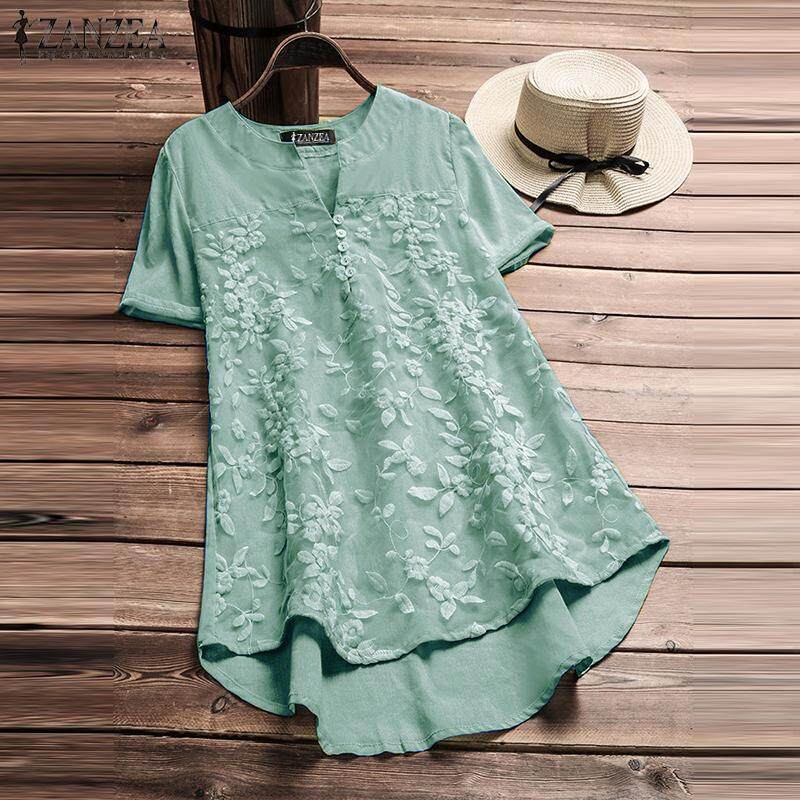 ZANZEA Women Plus Size Floral Top Tee T Shirt V Neck Flare Basic Solid Tunic Blouse ZANZEA Women Plus Size Floral Top Tee T Shirt V Neck Flare Basic Solid Tunic Blouse