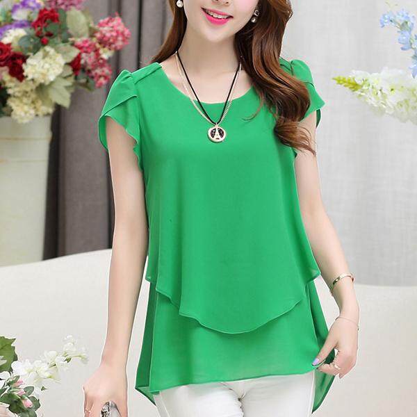 Amart แฟชั่นเสื้อผู้หญิงชีฟองแขนสั้นสีทึบหลวม Casual เสื้อยาวสีขาวขนาดพิเศษ - INTL Amart แฟชั่นเสื้อผู้หญิงชีฟองแขนสั้นสีทึบหลวม Casual เสื้อยาวสีขาวขนาดพิเศษ - INTL