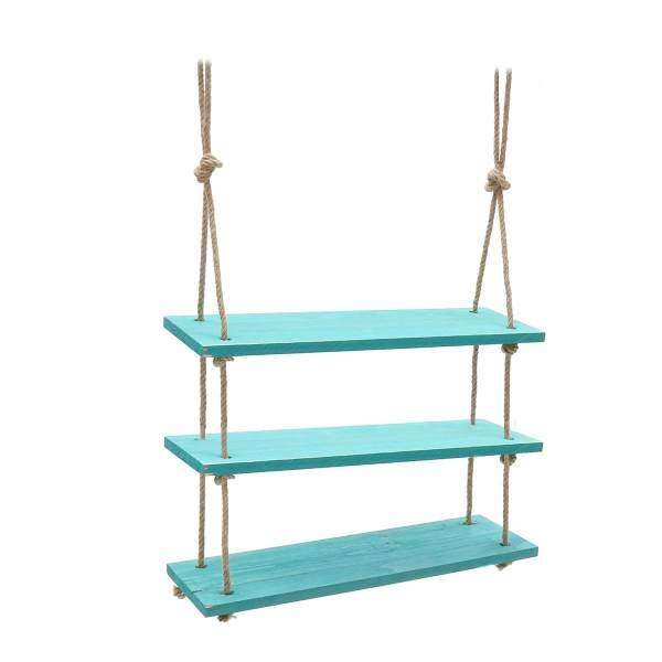 Solid Wood Wall Shelf Storage Floating Wall Shelf Rustic Vintage Rope Shelf Blue 3 Tiers - intl