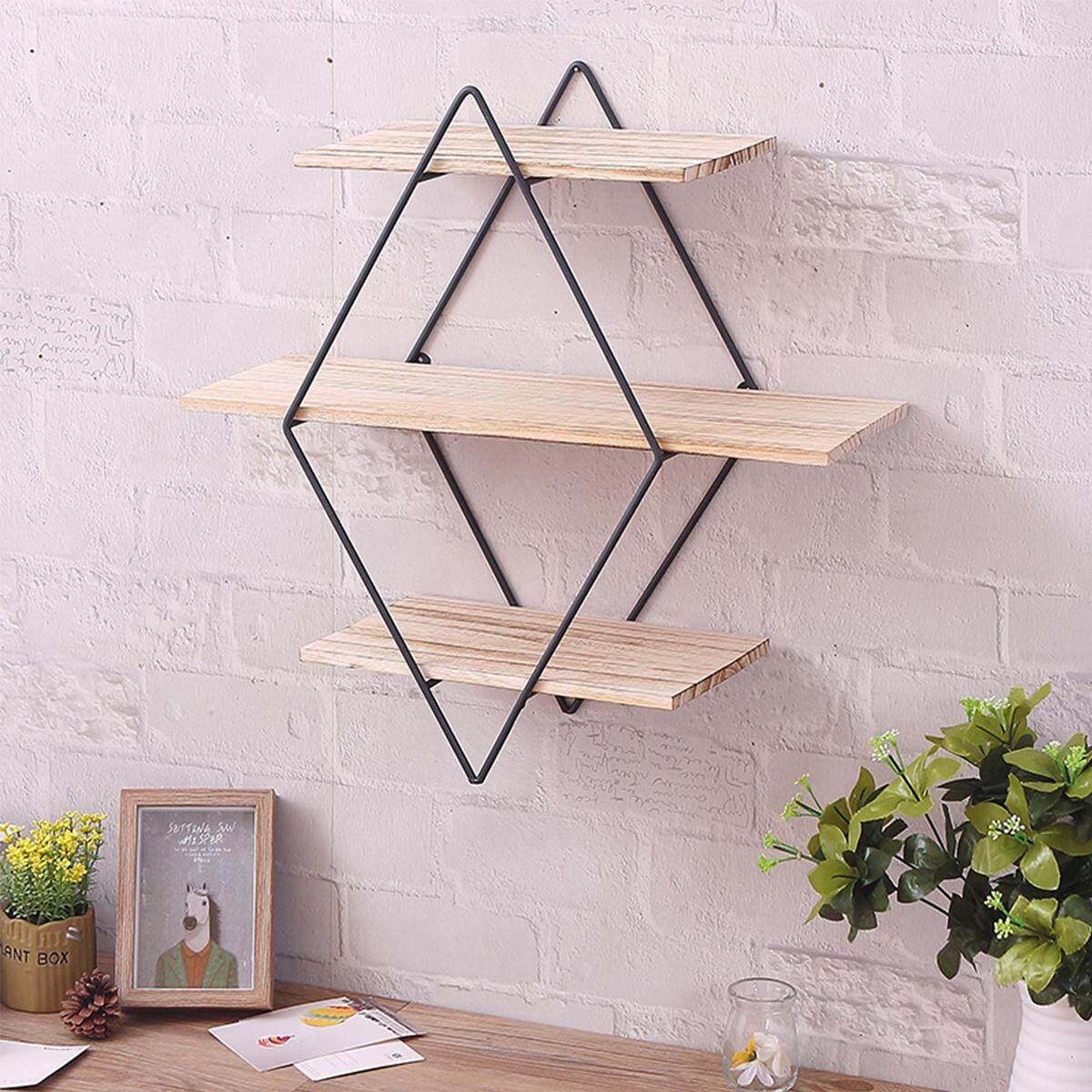 New Retro Industrial Style Rhombus Wood Metal Wall Shelf Rack Storage Home Decor - intl New Retro Industrial Style Rhombus Wood Metal Wall Shelf Rack Storage Home Decor - intl