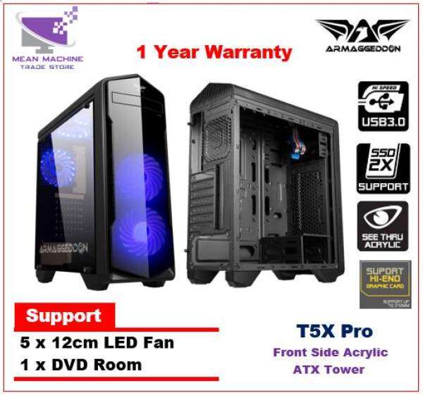 Armaggeddon T5X Pro Black White / ATX Front Acrylic Gaming Chassis Malaysia