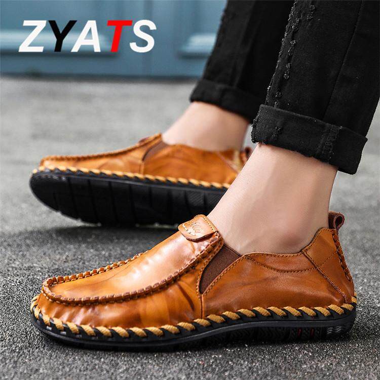 ZYATS รองเท้าหนังวัวแท้คละแบบรองเท้าหนังลูกวัวลำลองไซส์ใหญ่ 38-47