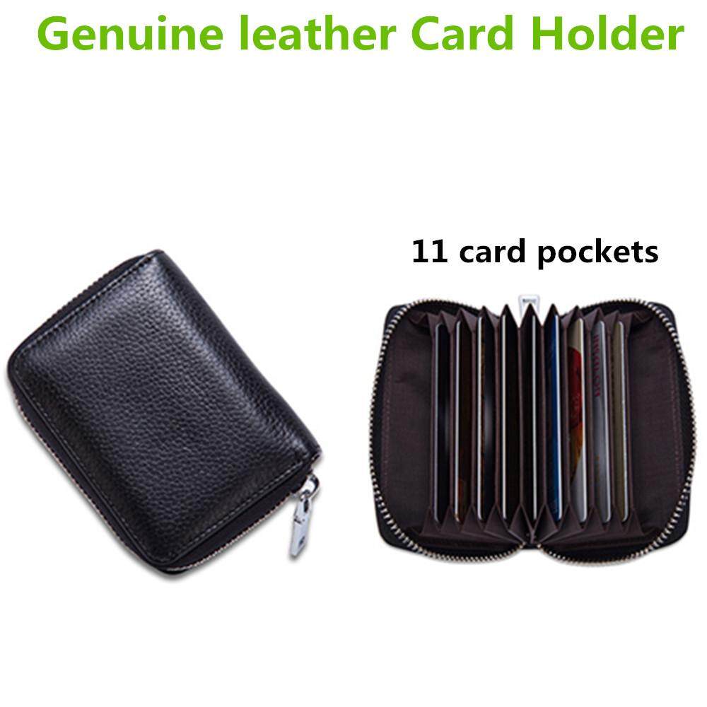 ของแท้หนังกระเป๋าเก็บบัตรเคสบัตรเครดิต Organizer กระเป๋าสตางค์แบบมีซิปบัตรรักษาความปลอดภัยกระเป๋า 11 ช่องใส่การ์ดผู้หญิง - เก็บธุรกิจการ์ดทำความสะอาด