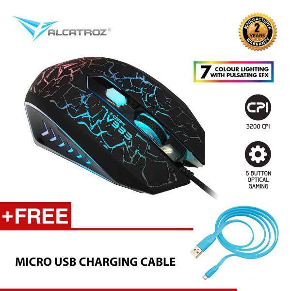 X-Craft V333 (3200 CPI) 7 LED Effect Gaming Mouse Free Charging Cable By Alcatroz Malaysia