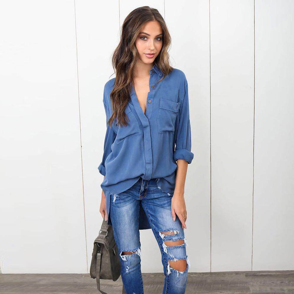 T-shirt Shirt Blouse Women Office Work Casual Long Sleeve Button T Shirt Pockets Tops Blouses T-shirt Shirt Blouse Women Office Work Casual Long Sleeve Button T Shirt Pockets Tops Blouses