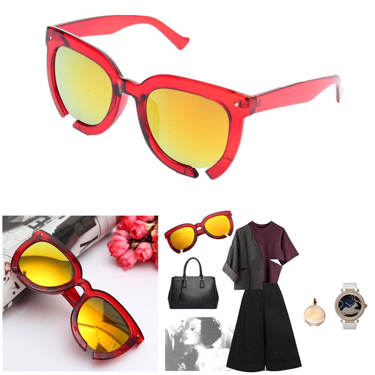 สตรีเฉดสีแฟชั่น Retro VINTAGE แว่นกันแดดกีฬา Eye - Wear แว่นตากลางแจ้งกรอบแว่นสีแดง Jacinth ทั้งหมดคือ - INTL