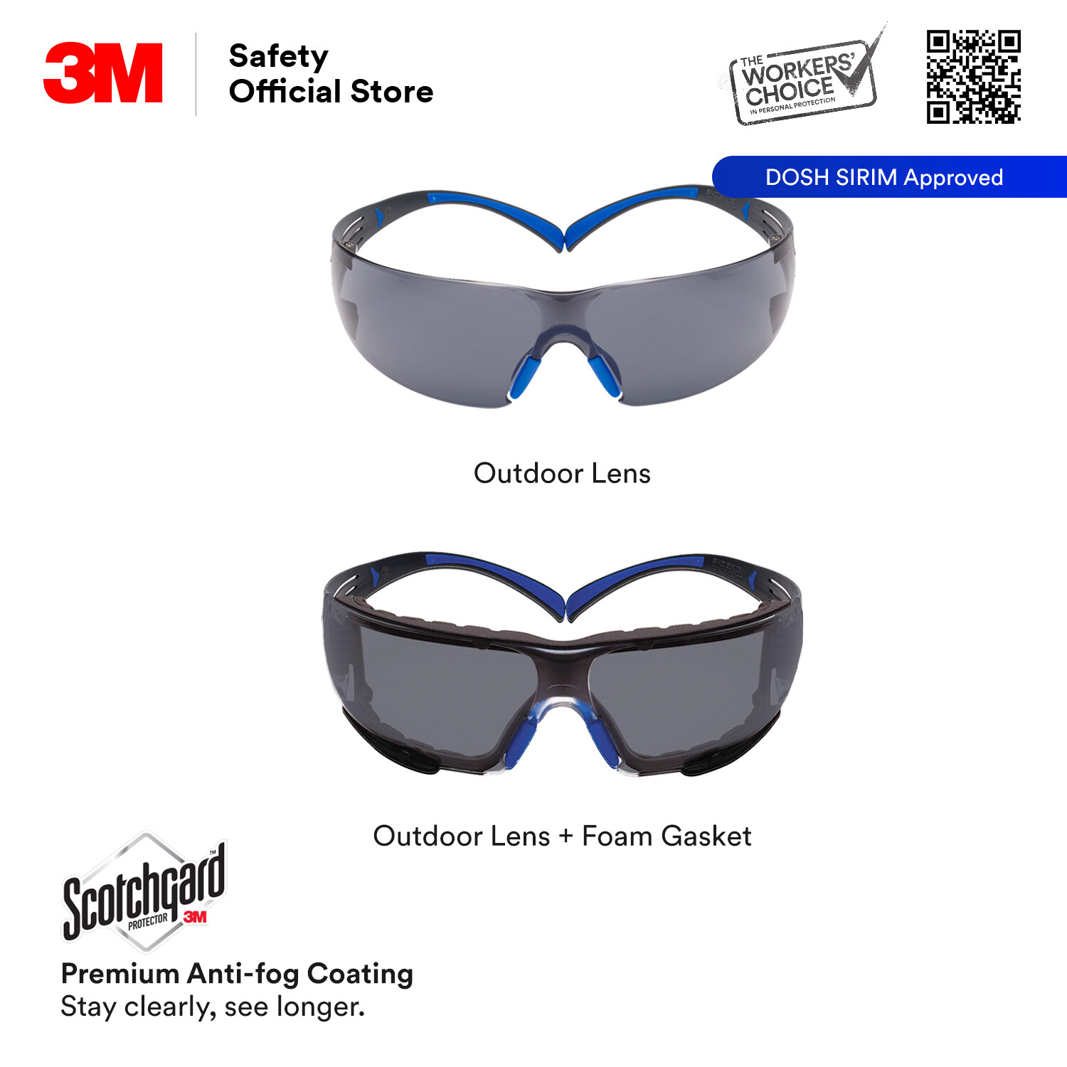 M Sf Sgaf Blu Securefit Premium Safety Glasses With Scotchgard Anti