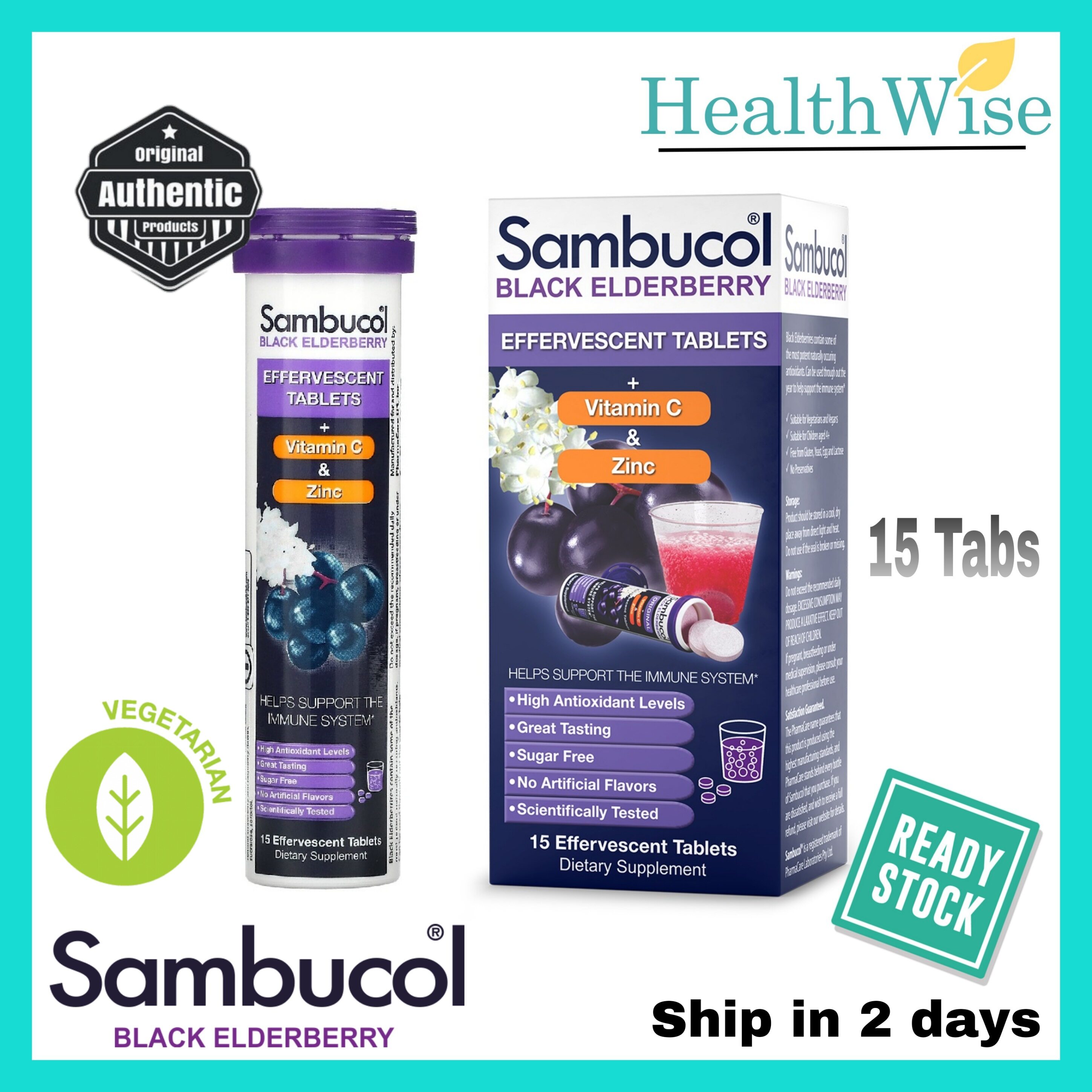 Sambucol Black Elderberry Effervescent Vitamin C Zinc Tablets