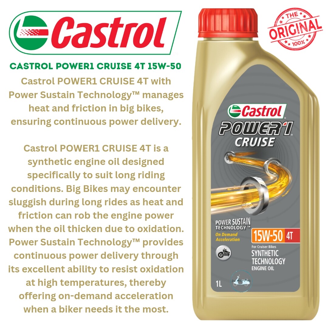 100 ORIGINAL CASTROL POWER1 CRUISE 4T 15W 50 1 LITRE ENGINE OIL