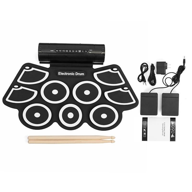 KONIX MD760L Portable USB 9 Pads Roll Up Electronic Drum with Built-in Battery Drum Sticks - intl