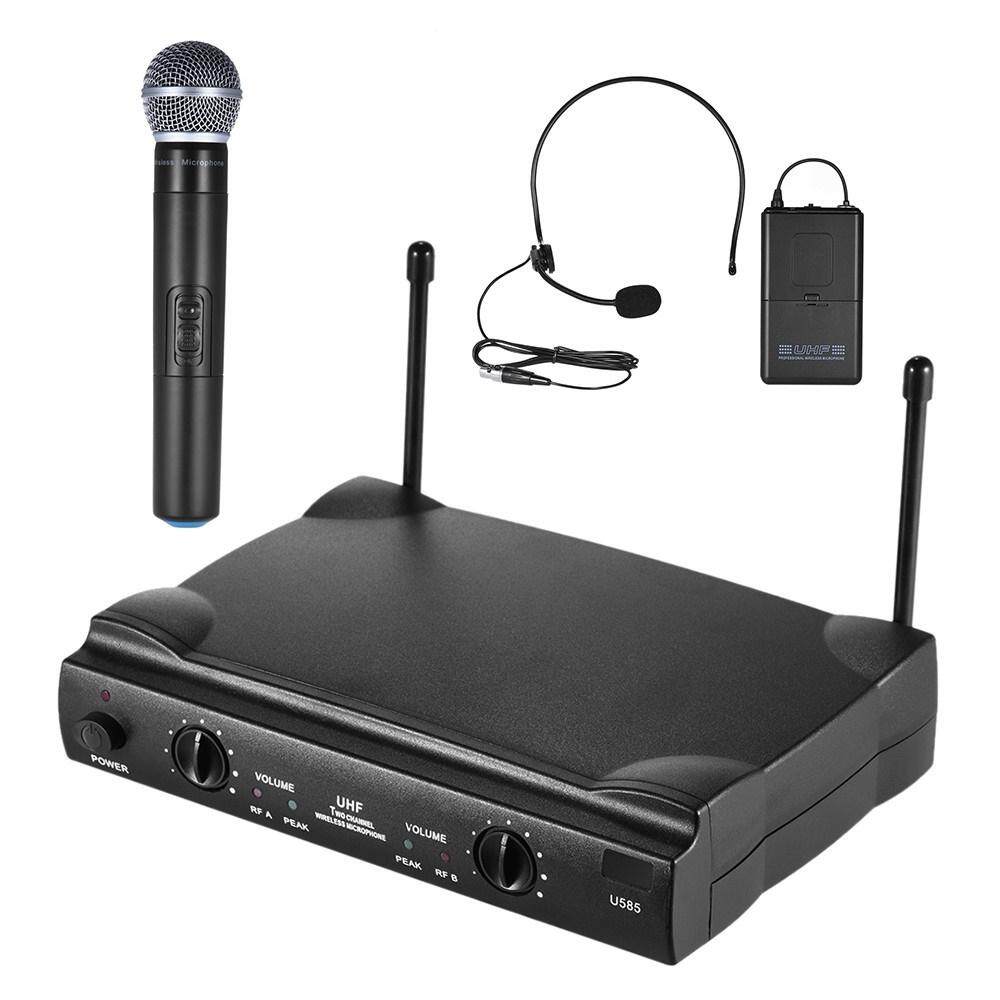 UHF Dual Saluran Mikrofon Nirkabel Mic Sistem dengan 1 Pemancar Bodypack 1 Headset dan 1 Handhel-Intl
