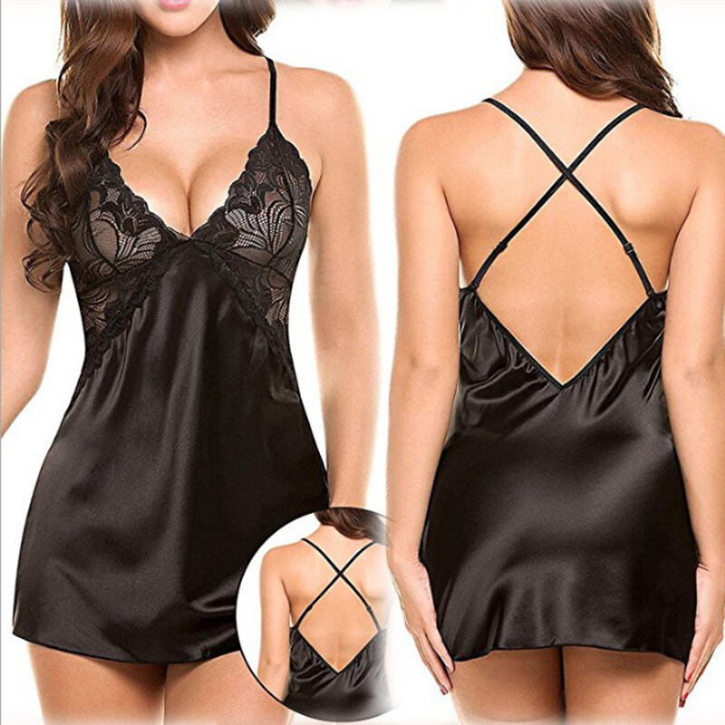 AngelCity Women Sexy Lace Sling Lingerie Nightwear Robe Babydoll