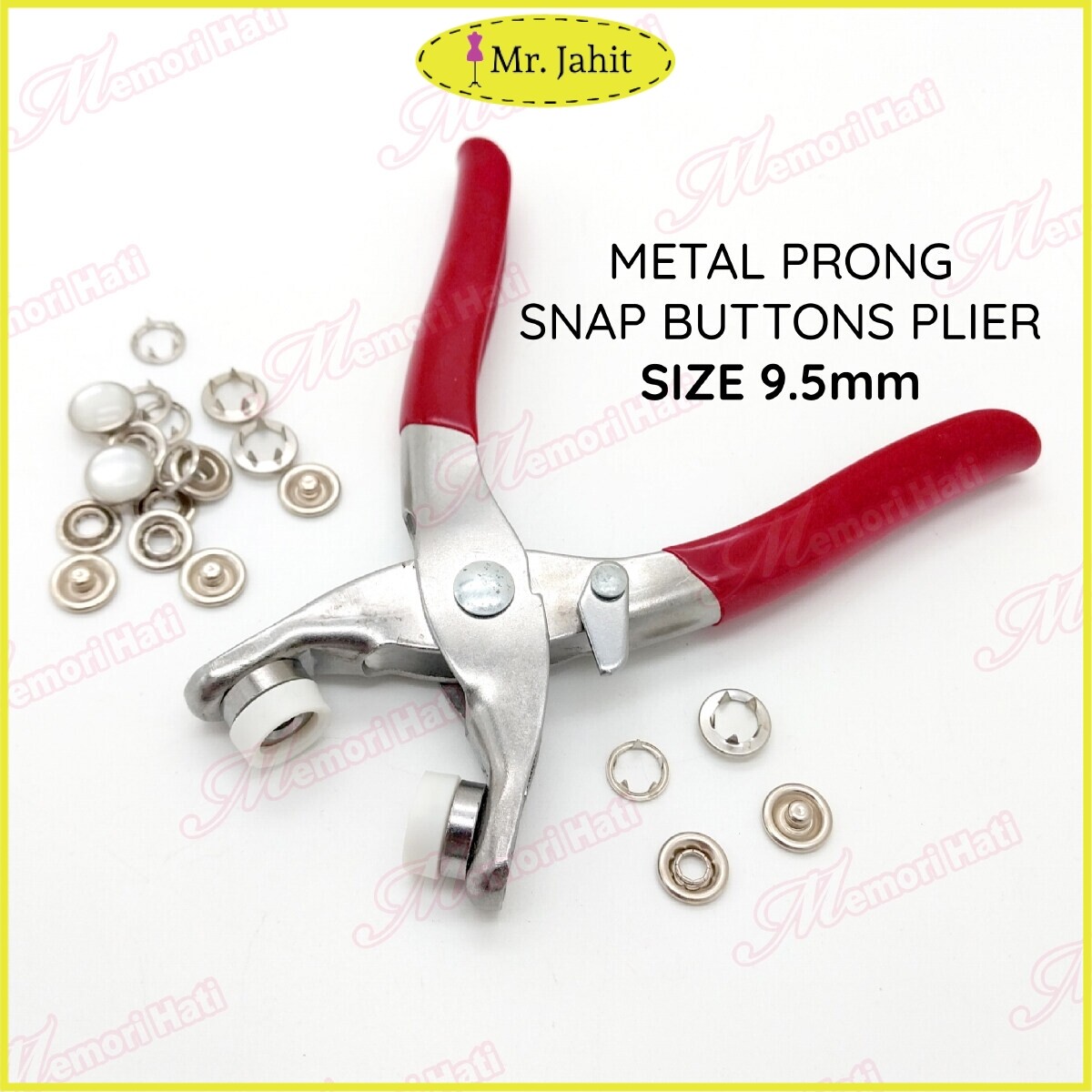 9 5mm Metal Prong Snap Buttons Plier Hand Press Alat Pasang Butang