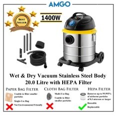 AMGO 20L 1400W Wet And Dry Vacuum Cleaner Stainless Steel Heavy Duty