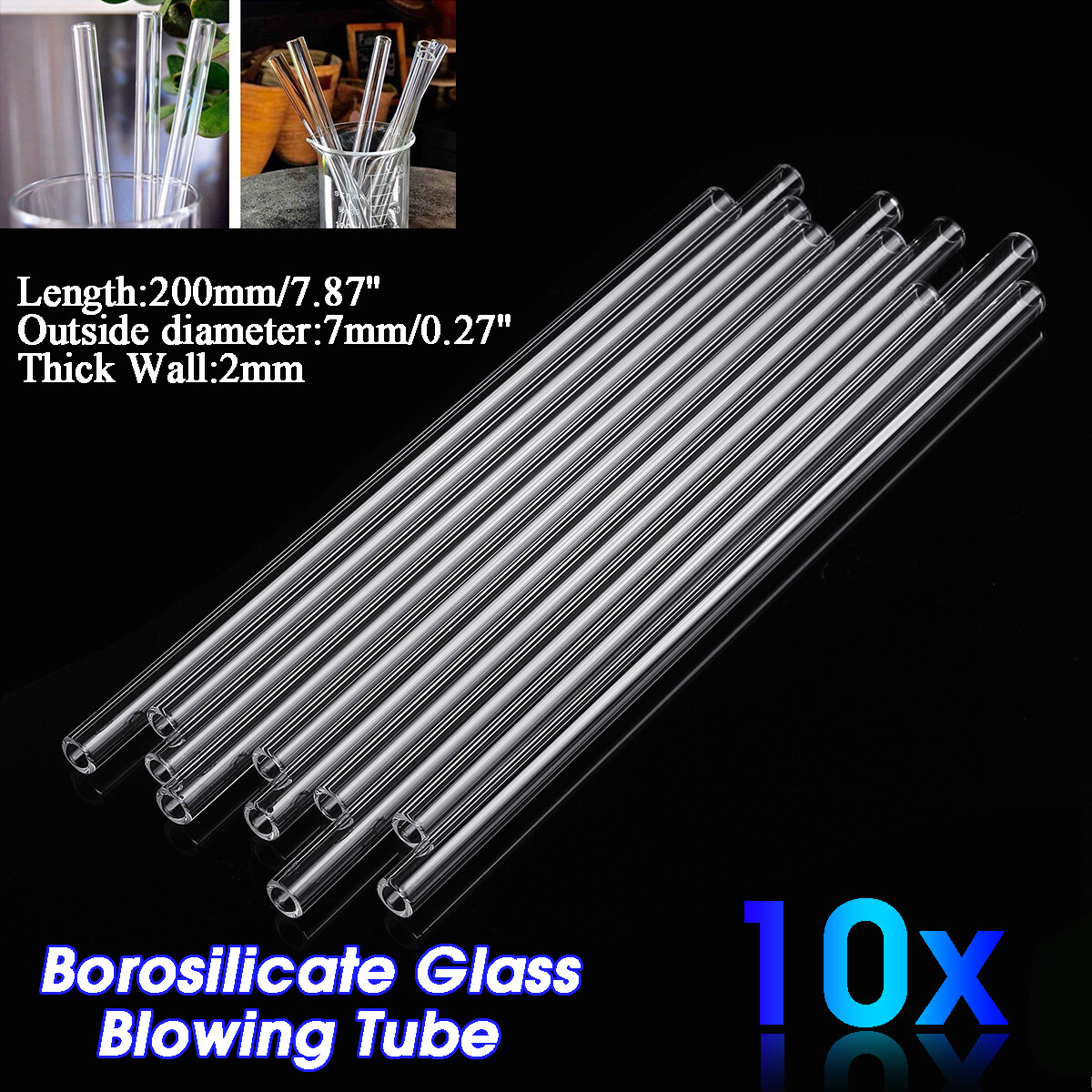 JIAOZ Store 10Pcs 200x7x2mm Glass Tubes Thick Mixer Rod Wall