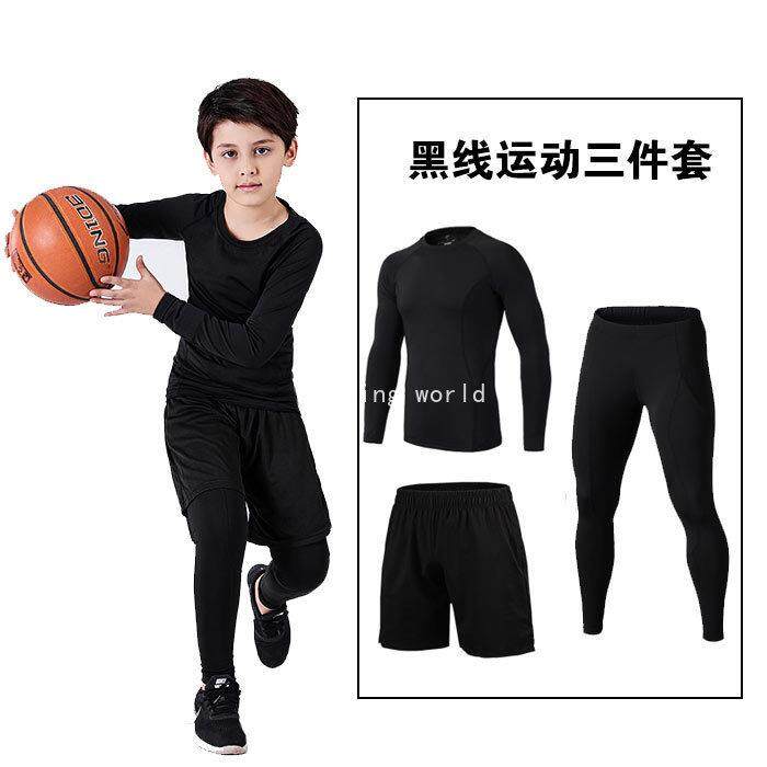 Bai Ye ฤดูใบไม้ร่วงเด็ก Tights ผ้ายืดออกกำลังกายเสื้อผ้าผู้ชายแขนยาวบาสเกตบอลฟุตบอลการฝึกอบรมเด็กด้านล่างความเร็วเสื้อผ้าแห้ง
