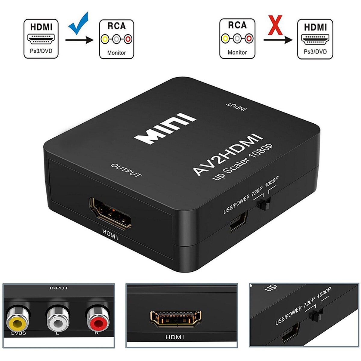 Kalaini 1080P 720P HDMI To AV RCA Composite CVBS Video Audio Converter