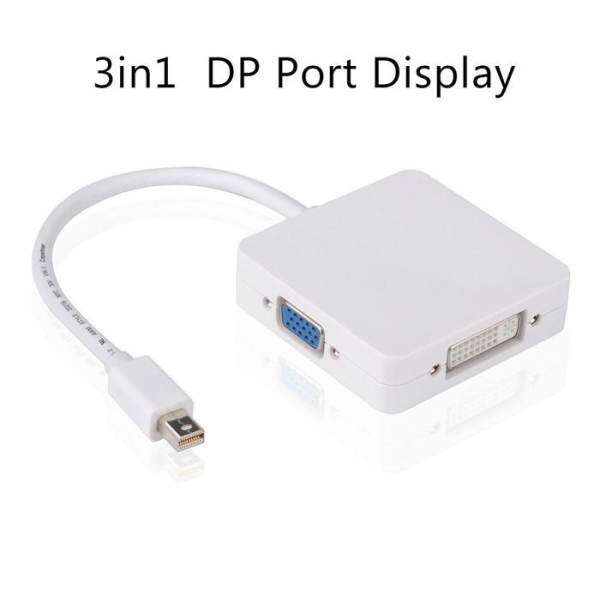 3in1 Apple Mac Thunderbolt Mini DP Port to HDMI VGA DVI (Square White) Malaysia