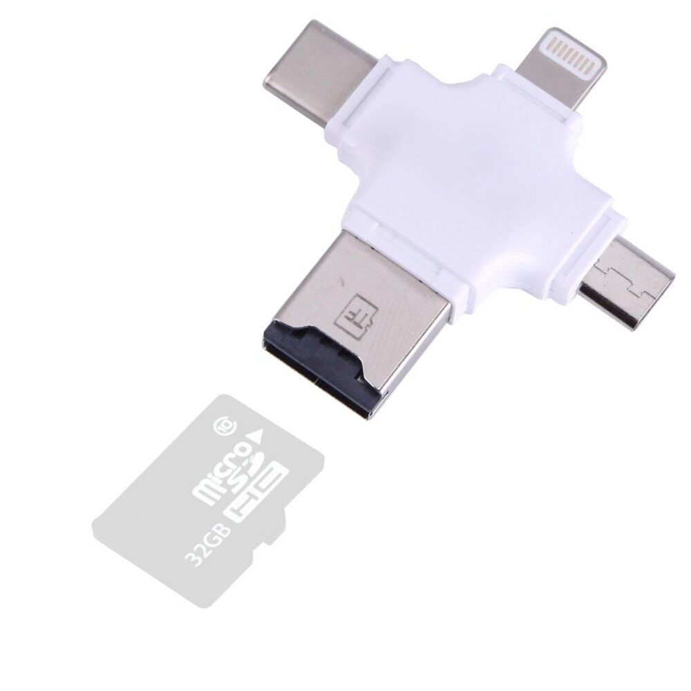 4 Dalam 1 USB-C/Type-c & USB 2.0 dan Mikro Usb & 8 Jarum TF Kartu Pembaca untuk Macbook, buah, Laptop, Pintar Telepon dengan OTG Fungsi, Dukungan FAT32 & ExFAT (Putih)-Internasional