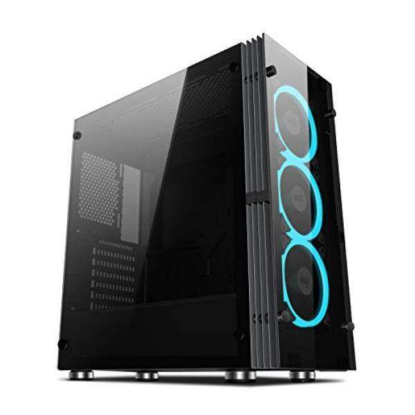 Aigo ATLANTIS Mid-Tower ComputerGaming Case Tempered SPCC side panel with 3 120mm LED ring fans ice blue Pre-installed Malaysia