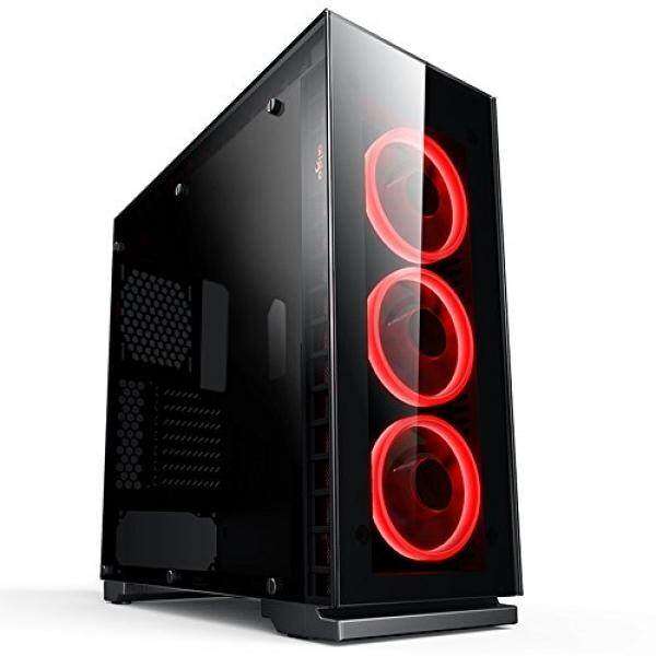 Aigo Crystal ATX Mid Tower Dual Tempered Glass Panels Gaming Computer PC Case USB 3.0 Ports w/ 3PCS RGB Color Changing LED Ring Lights Fans and Controller Pre-Installed Malaysia