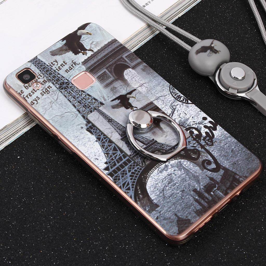 Corak Lucu Lembut Tpu Pelindung untuk Vivo V3 Penutup Fleksibel dengan Cincin Grip/Stand Pemegang dan Strap Pergelangan Tangan-Intl