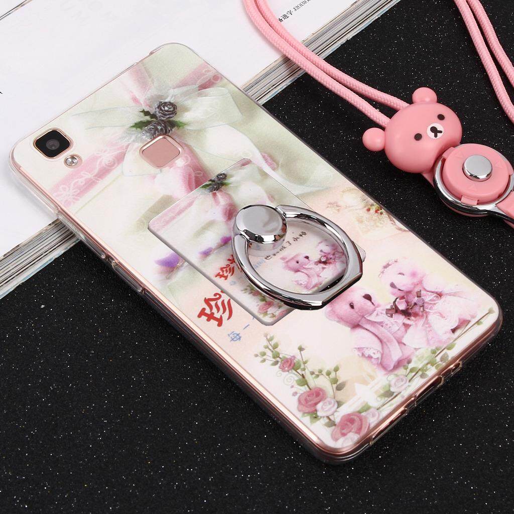 Corak Lucu Lembut Tpu Pelindung untuk Vivo V3 Penutup Fleksibel dengan Cincin Grip/Stand Pemegang dan Strap Pergelangan Tangan-Intl
