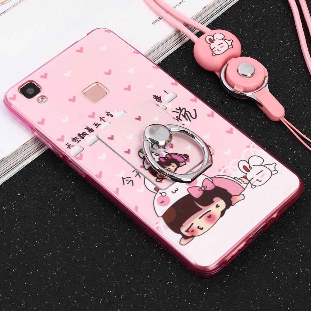 Corak Lucu Lembut Tpu Pelindung untuk Vivo V3 Max Penutup Fleksibel dengan Cincin Grip/Stand Pemegang dan Strap Pergelangan Tangan-Intl