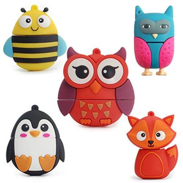 Leizhan 5X8 GB Hewan Lucu USB Blitz Mendorong With Rantai Bee Rubah Owls Pinguin Pulpen Mendorong Hadiah Anda sekolah Children atau Siswa (Paket 5 Hewan) -Internasional